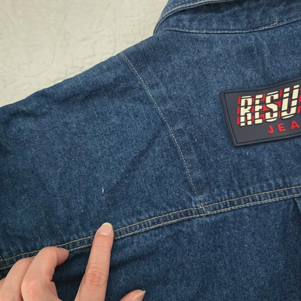 Vintage Results Jeans Men's Denim Oversized Chore Jacket Silver Button Size XL